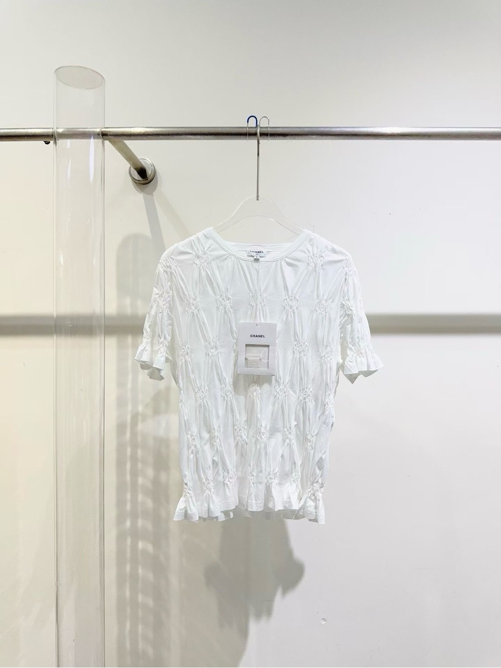 CHANEL White Textured Short-Sleeve Knit Top